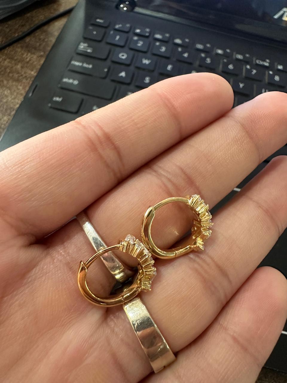Moissanite Hoop Earrings: 14K Gold Vermeil Hoops, Baguette & Round Cut
