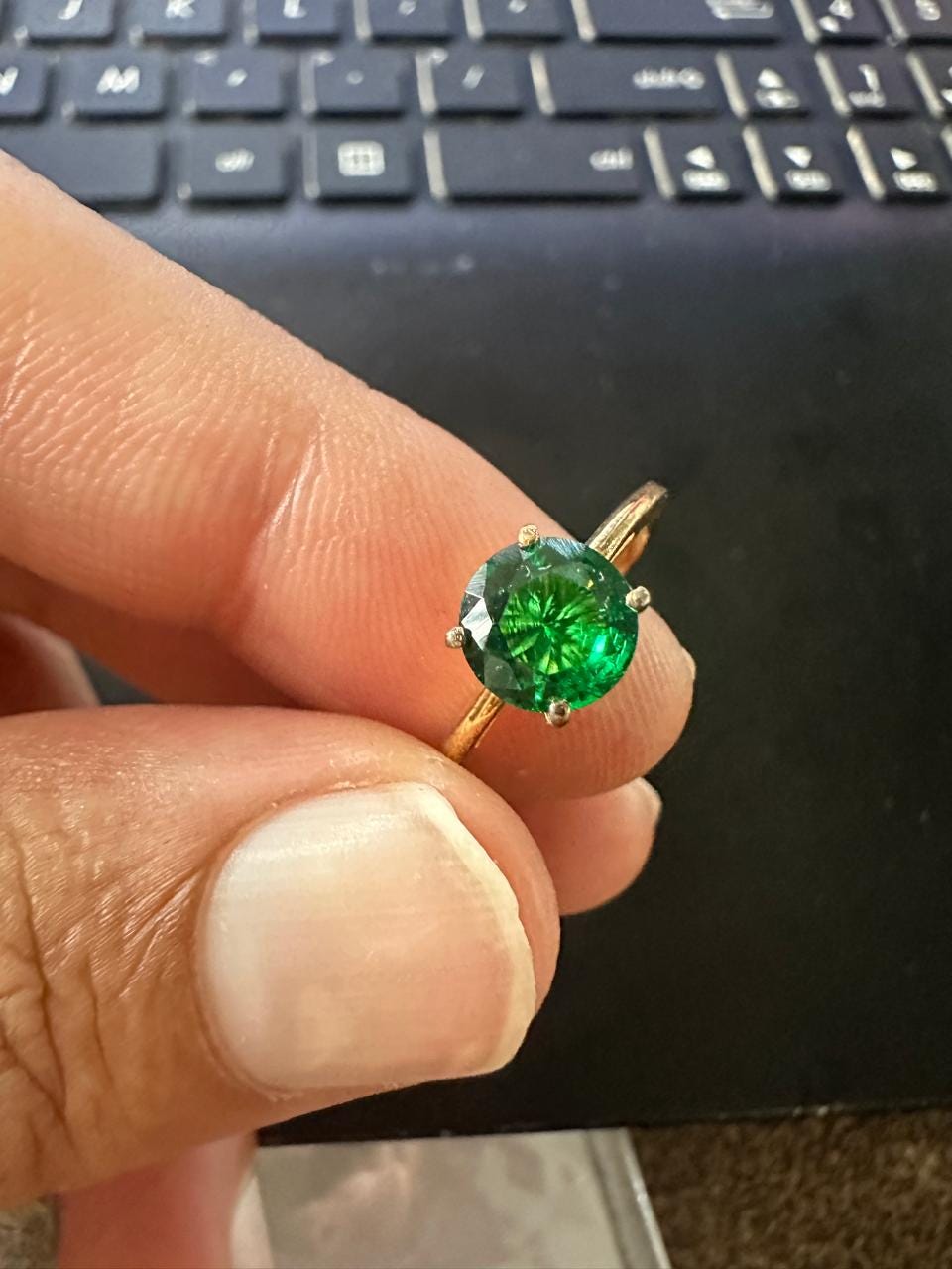 Lab-Grown Emerald Solitaire Ring: 14K Yellow Gold Engagement Ring