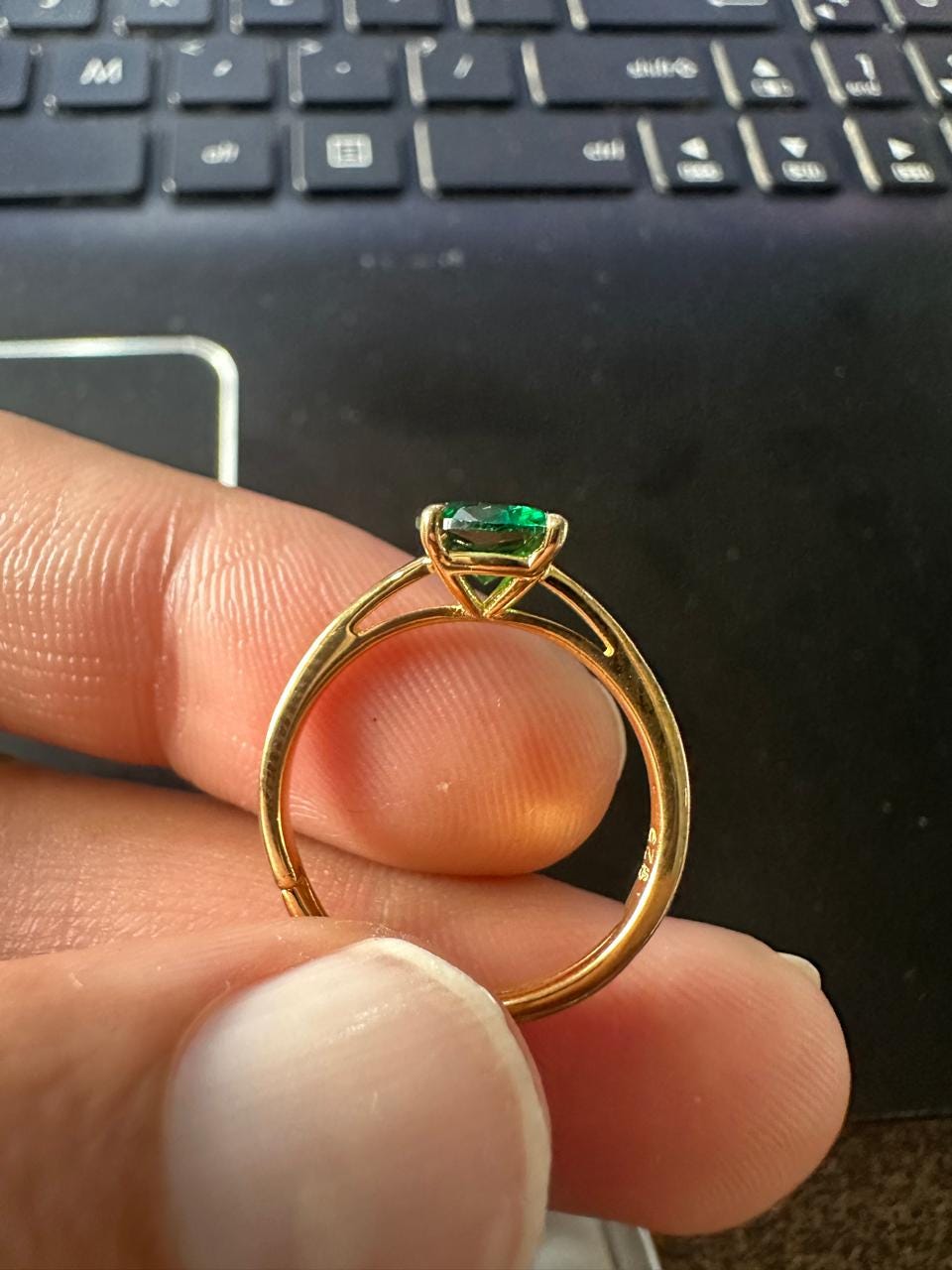 Lab-Grown Emerald Solitaire Ring: 14K Yellow Gold Engagement Ring