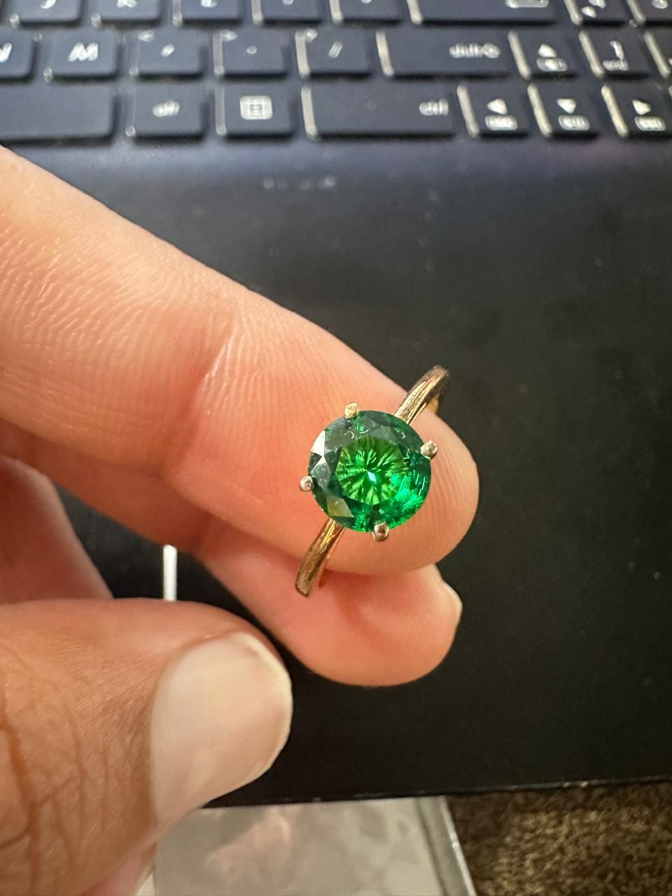 Lab-Grown Emerald Solitaire Ring: 14K Yellow Gold Engagement Ring