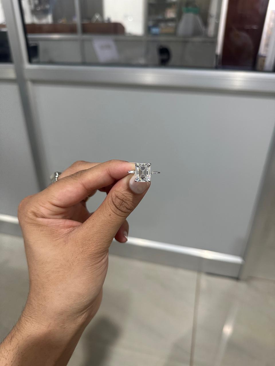5 CT Emerald Cut Moissanite Engagement Ring: 14K White Gold Luxury Gift for her