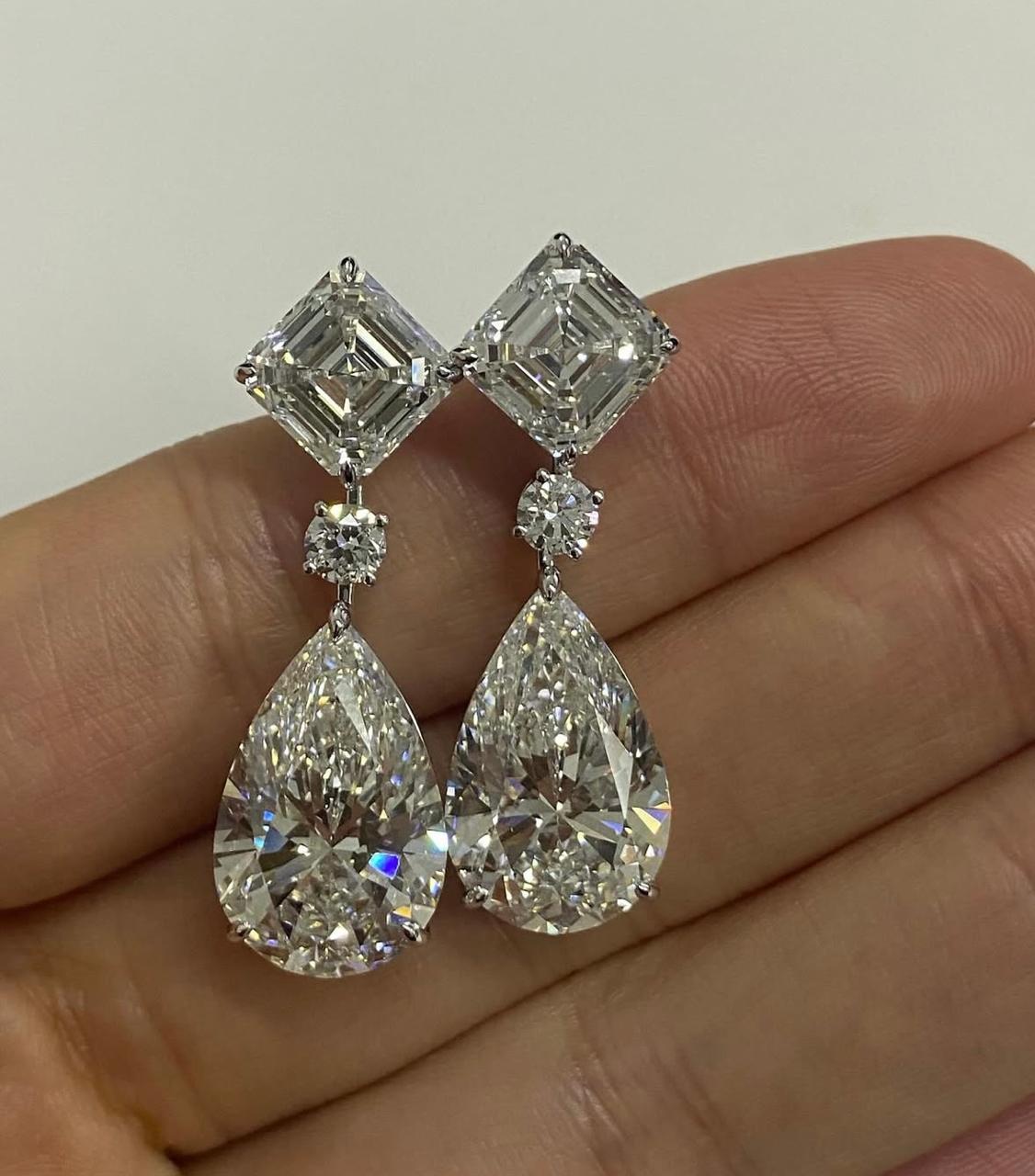 Moissanite Drop Earrings: Asscher & Pear Cut, 925 Silver Bridal Jewelry