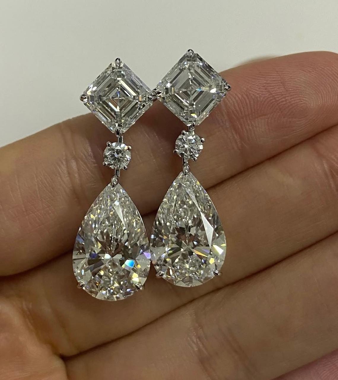 Moissanite Drop Earrings: Asscher & Pear Cut, 925 Silver Bridal Jewelry