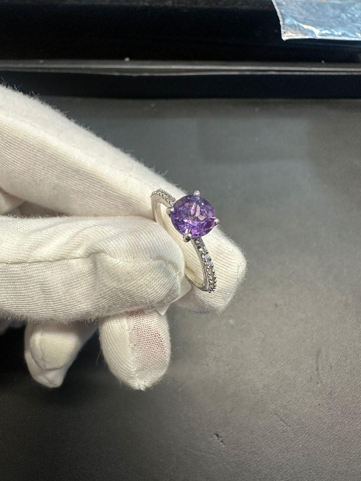 Natural Amethyst and Moissanite Ring for women in 925 Sterling Silver