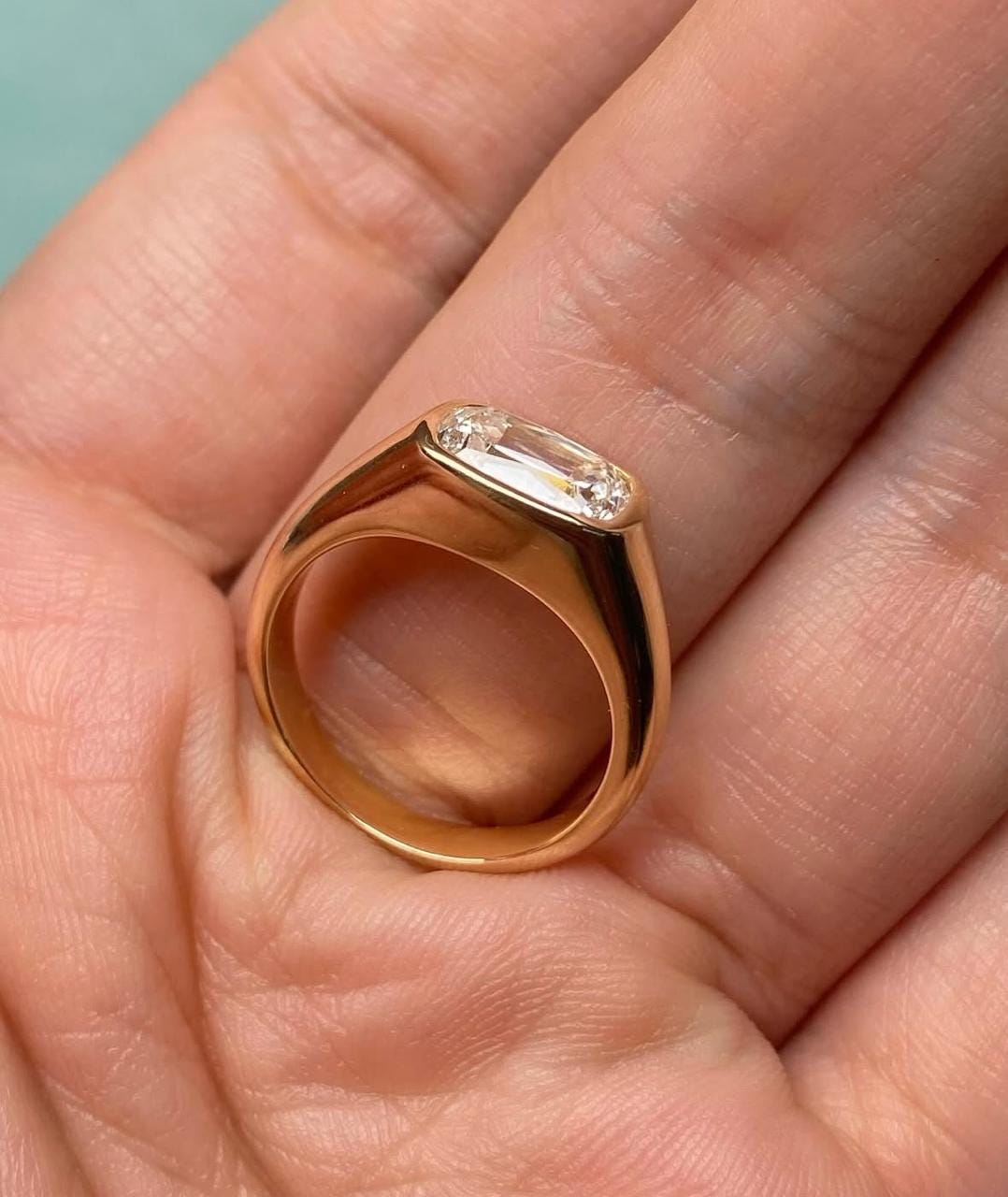 Moissanite Signet Ring: 14K Gold Vermeil Sterling Silver Statement Jewelry