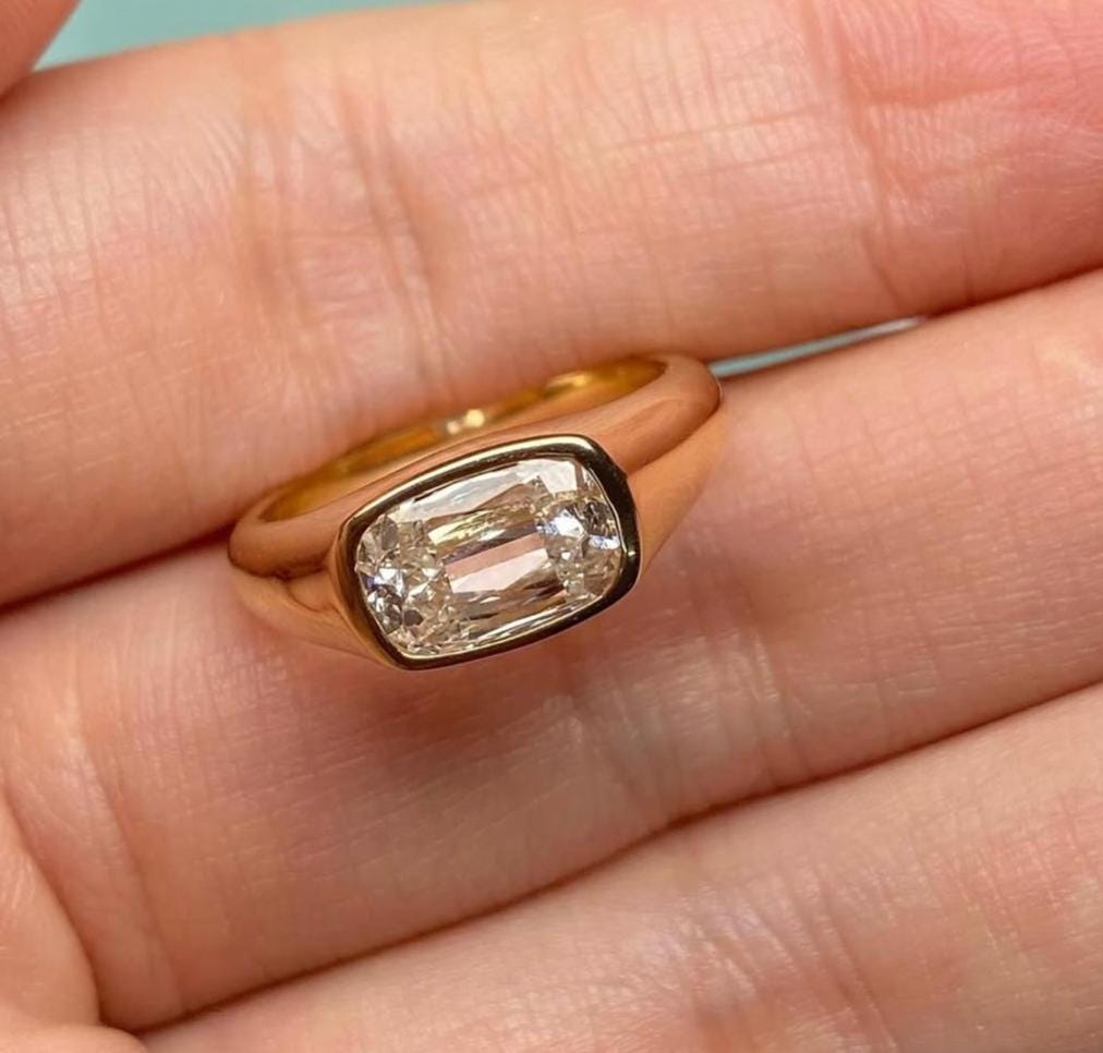 Moissanite Signet Ring: 14K Gold Vermeil Sterling Silver Statement Jewelry