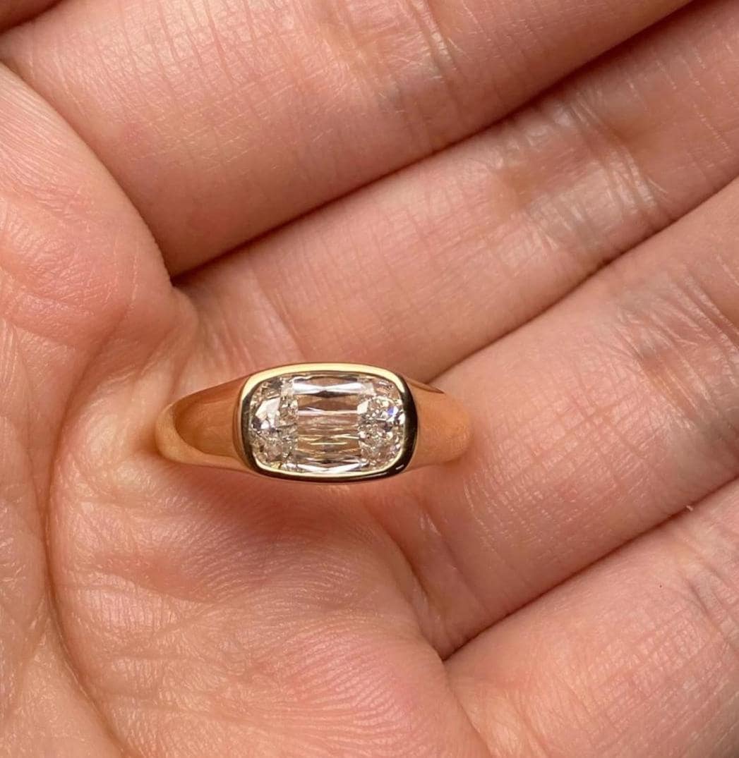 Moissanite Signet Ring: 14K Gold Vermeil Sterling Silver Statement Jewelry