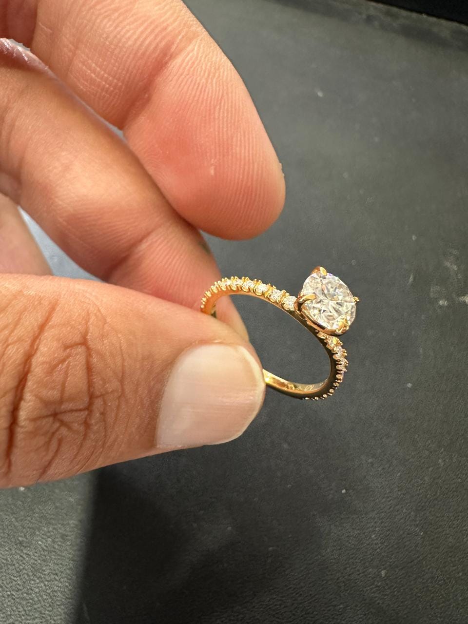 14K Gold Moissanite Engagement Ring: 1 CT Pave Wedding Band, Gift for her