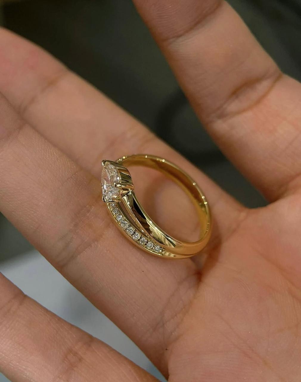 Pear Moissanite Engagement Ring: 14K Gold Vermeil Sterling Silver Bypass Design