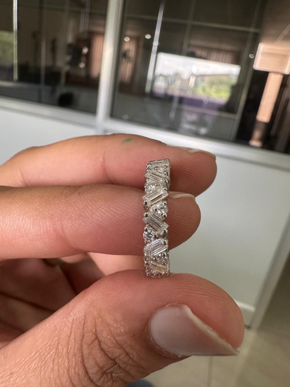Moissanite Baguette and Round Eternity Band Ring in 925 Silver, Luxury Wedding Band, Elegant Gift for Her