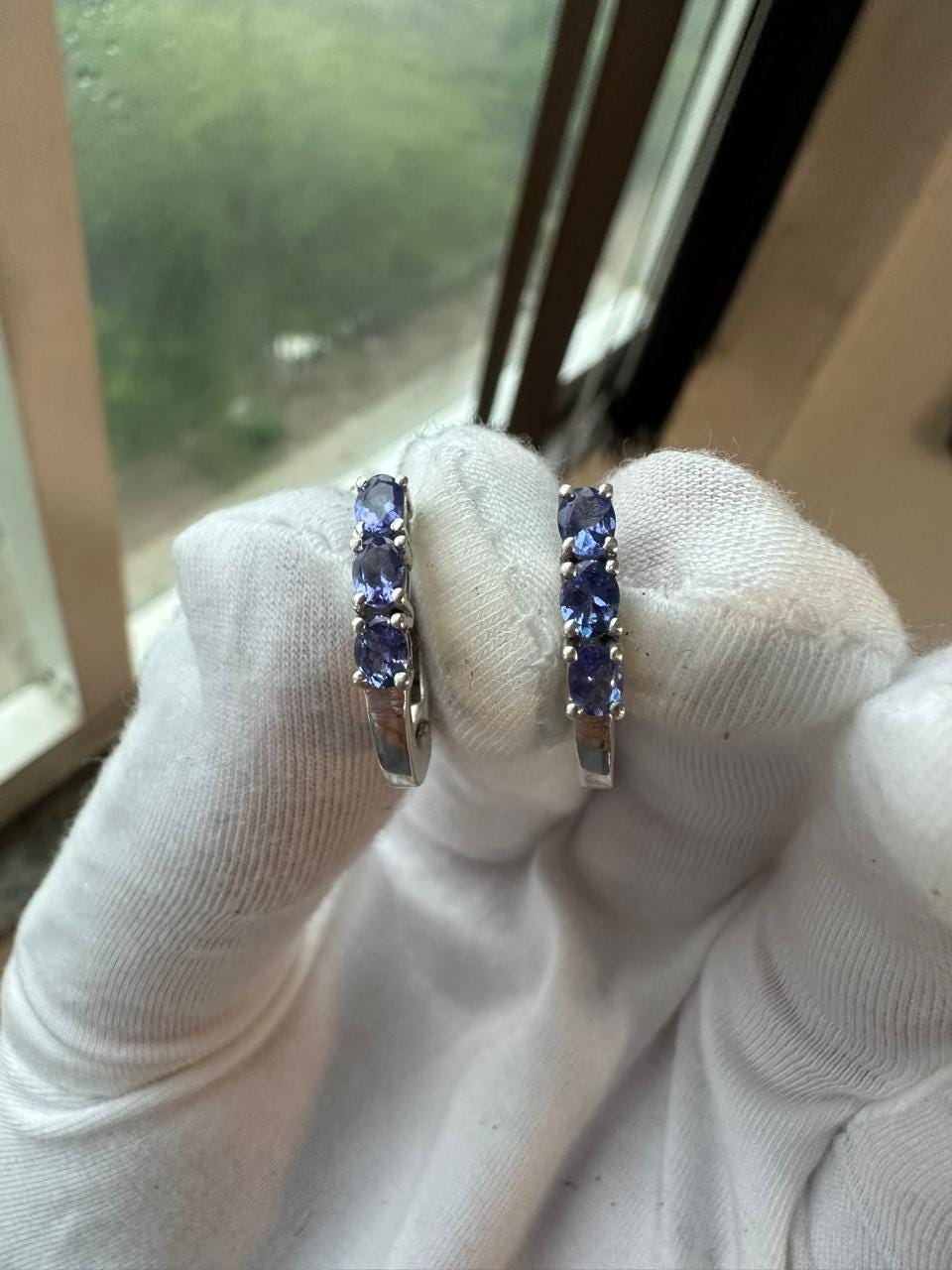 Natural Tanzanite Huggie Earrings | Platinum Over Sterling Silver