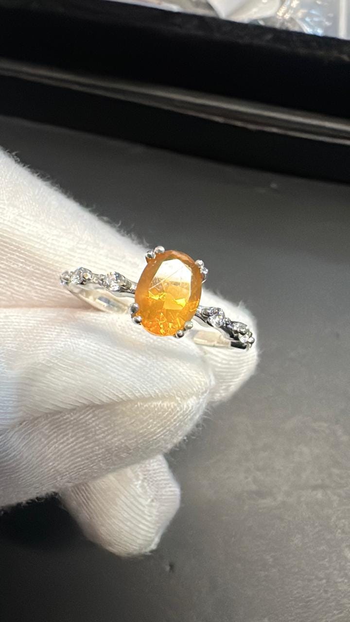 Oval Fire Opal Ring for women | Platinum 925 Silver, Gemstone Jewelry for Gift