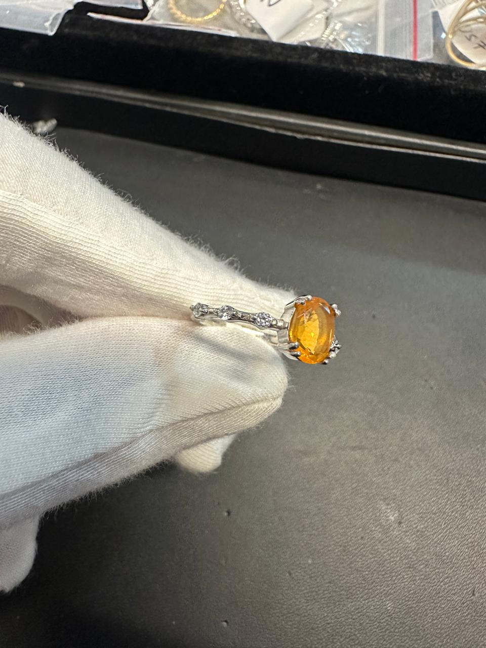Oval Fire Opal Ring for women | Platinum 925 Silver, Gemstone Jewelry for Gift