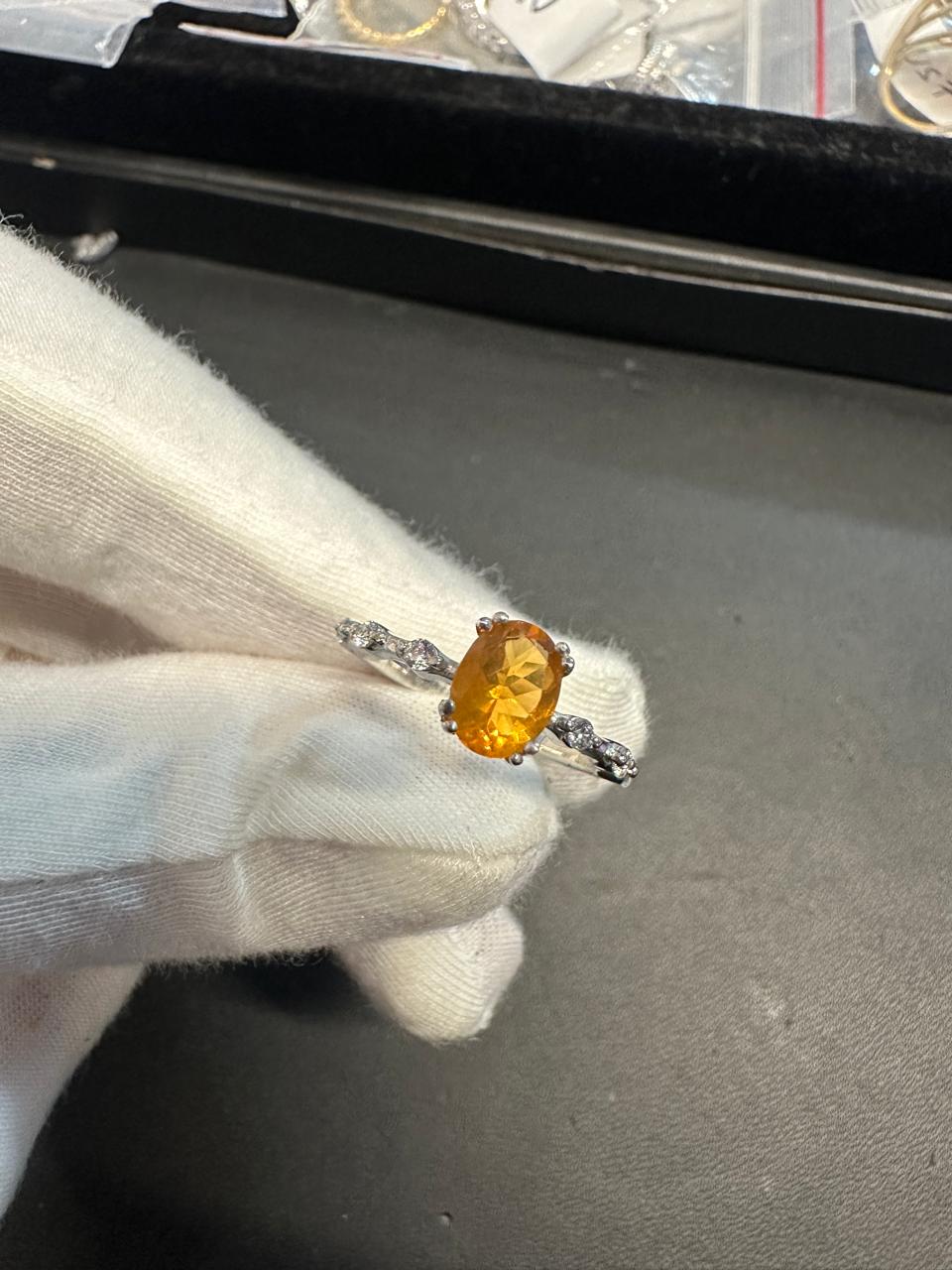 Oval Fire Opal Ring for women | Platinum 925 Silver, Gemstone Jewelry for Gift