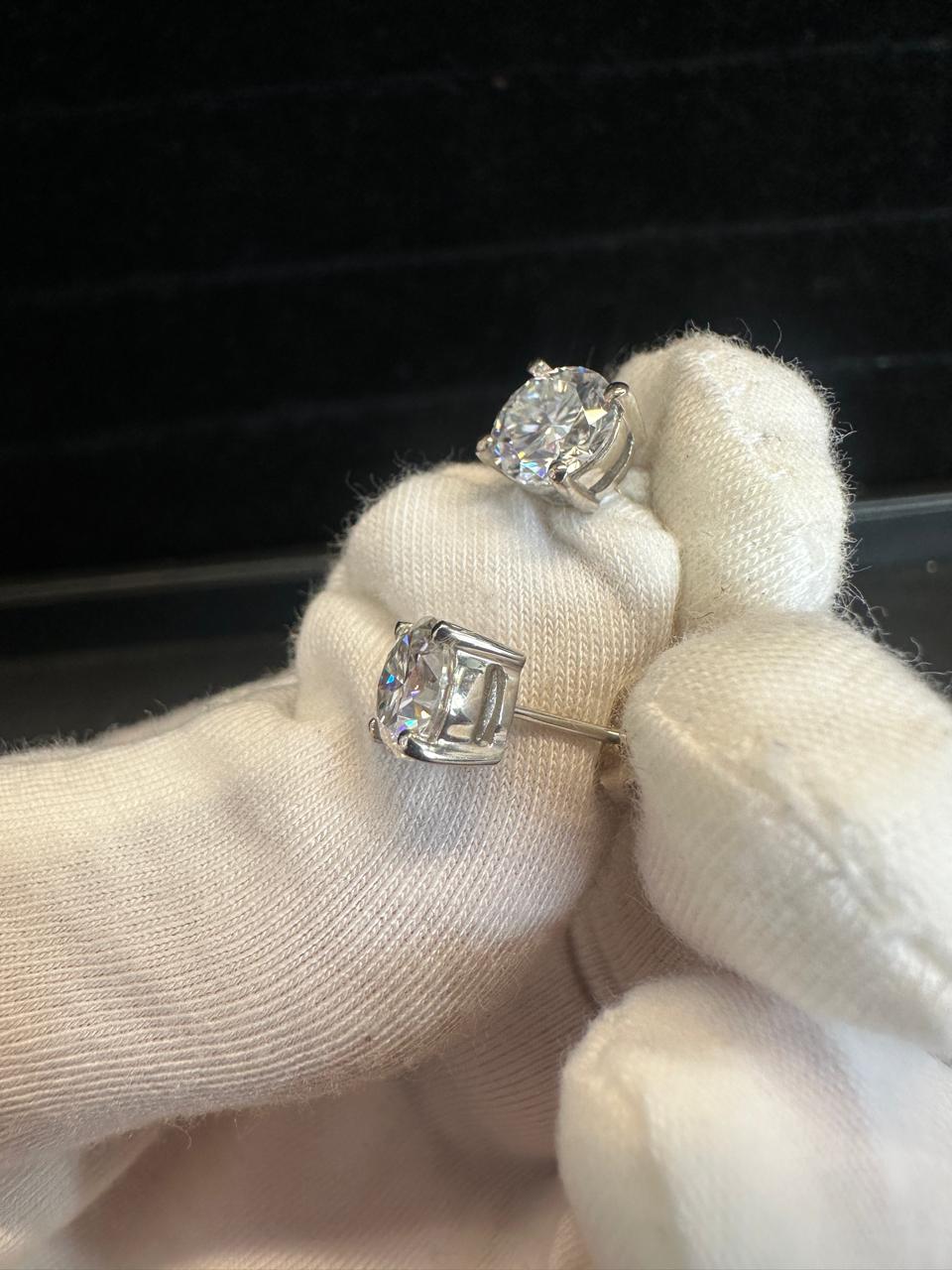 Moissanite Stud Earrings | 925 Sterling Silver Platinum Finish, 6mm