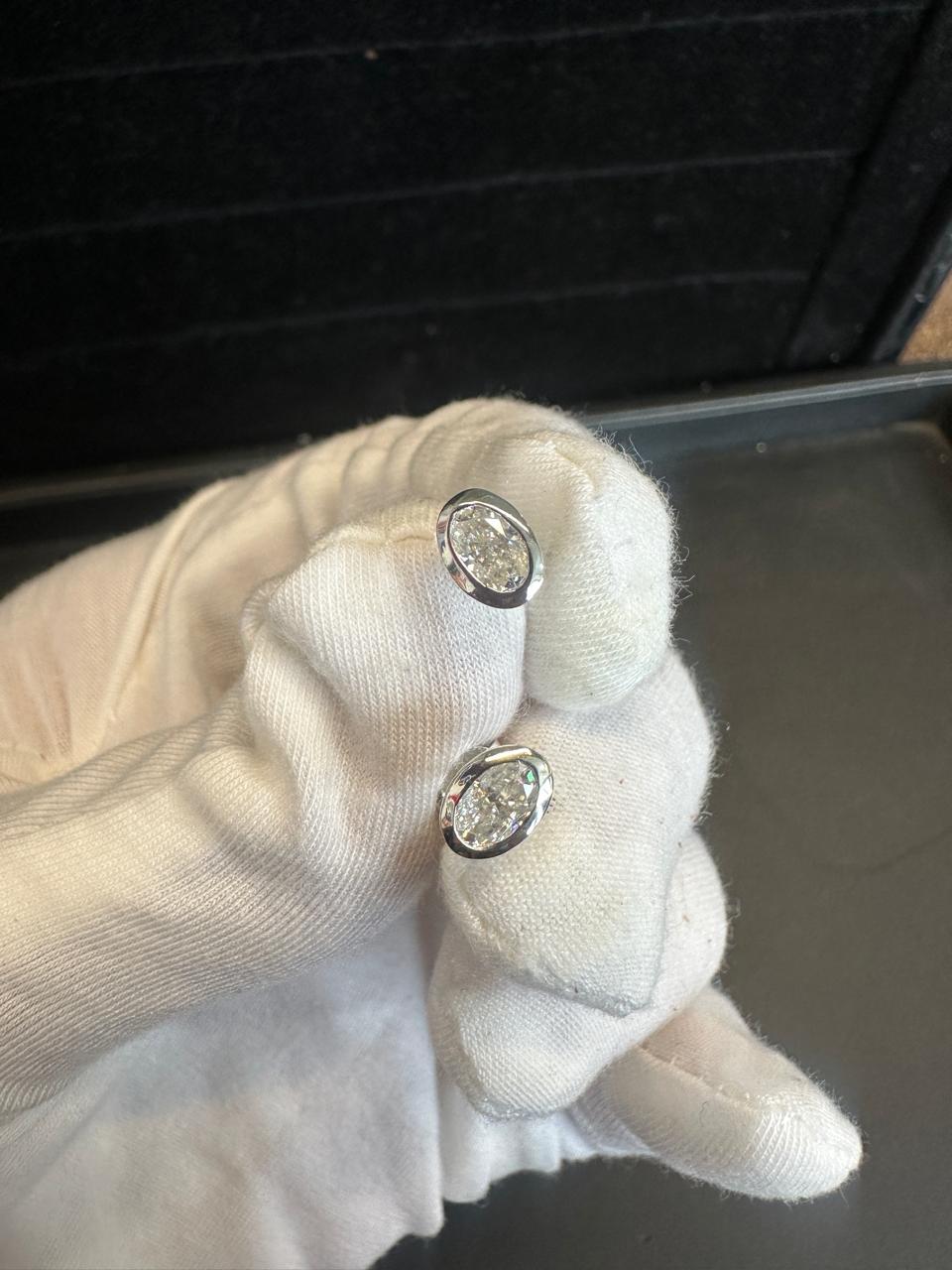 Oval Moissanite Stud Earrings | Platinum Finish, Sterling Silver