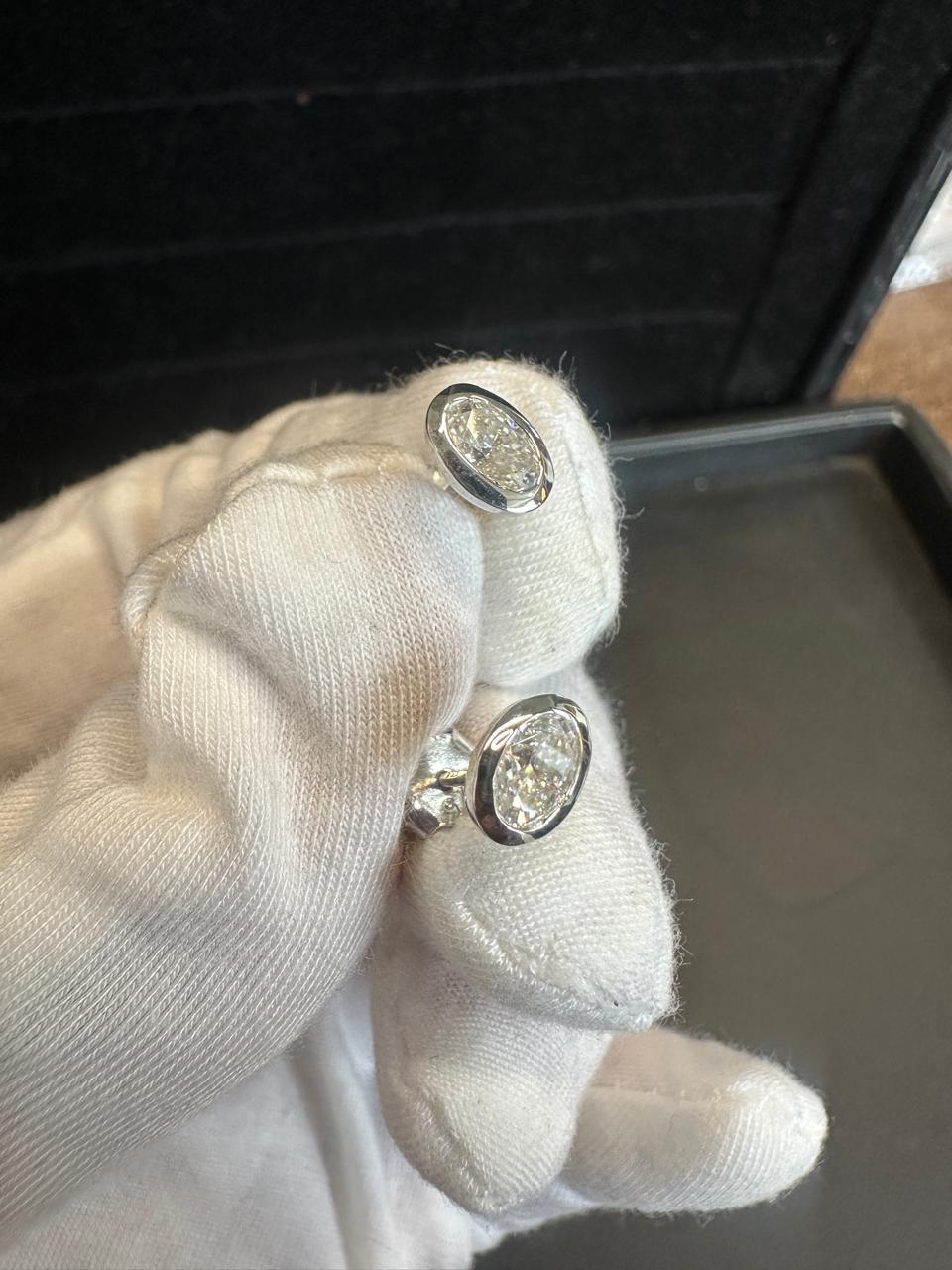 Oval Moissanite Stud Earrings | Platinum Finish, Sterling Silver
