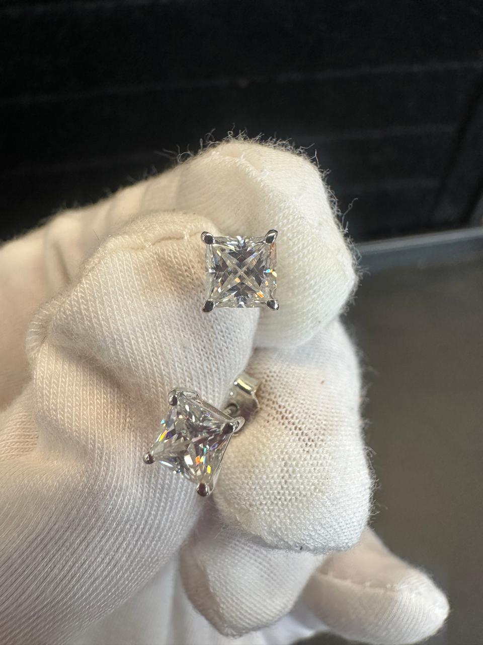 Princess Cut Moissanite Stud Earrings | 925 Sterling Silver