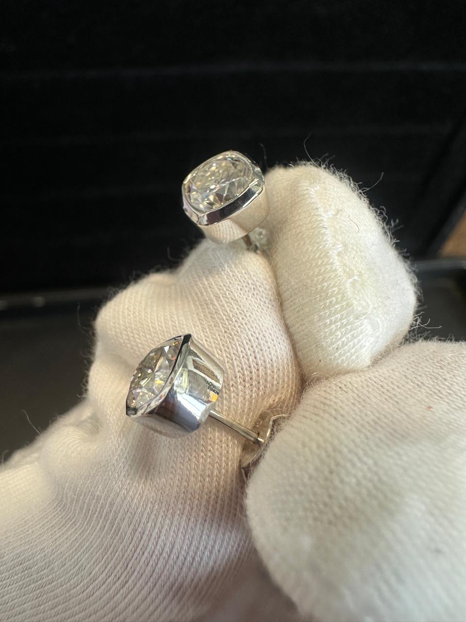 14k Gold Cushion Moissanite Stud Earrings | Bezel Set, Birthday Gift for her