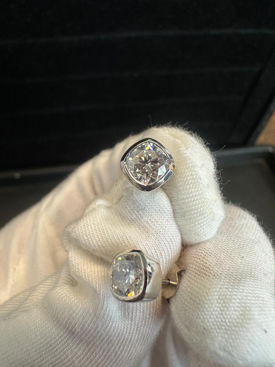14k Gold Cushion Moissanite Stud Earrings | Bezel Set, Birthday Gift for her