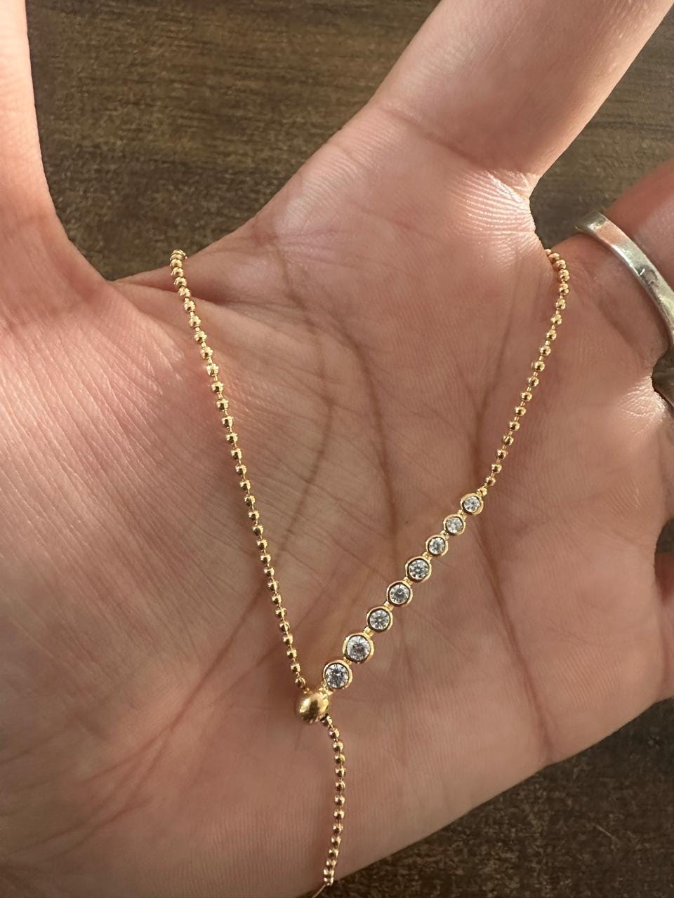 14K Gold Moissanite Necklace: Adjustable Ball Chain Pendant