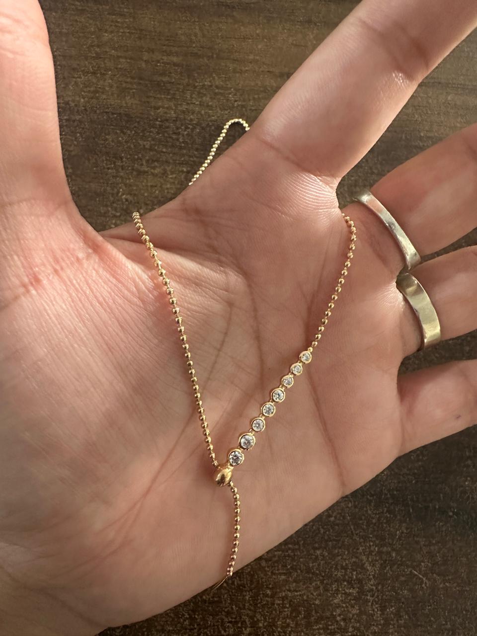 14K Gold Moissanite Necklace: Adjustable Ball Chain Slider Necklace, Gift for her