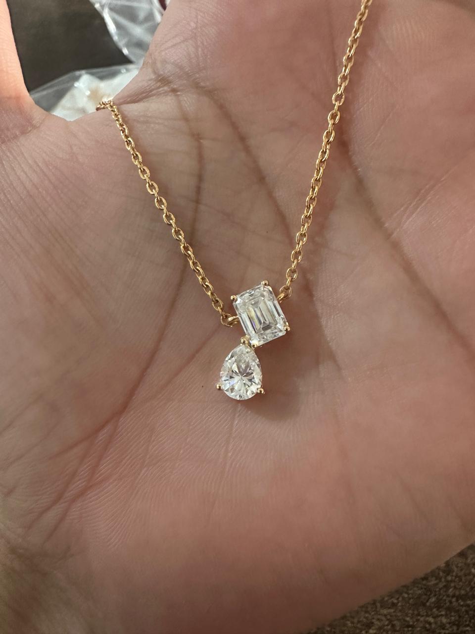 Emerald Pear Moissanite Pendant: 14K Gold Vermeil, 925 Sterling Silver Necklace