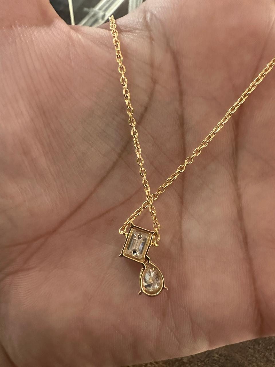 Emerald Pear Moissanite Pendant: 14K Gold Vermeil, 925 Sterling Silver Necklace