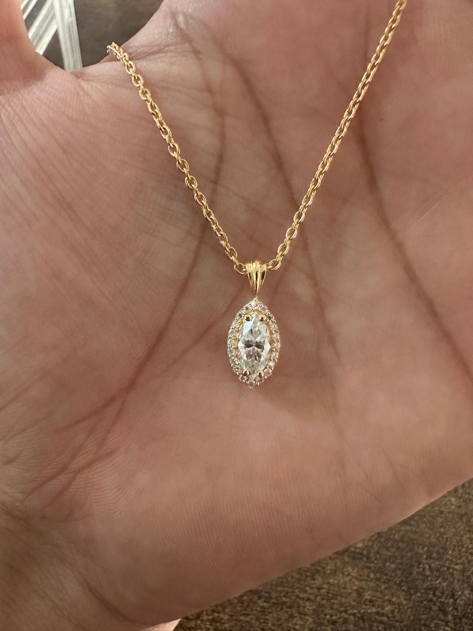 14K Gold Marquise Moissanite Halo Pendant Necklace - 1.75 Ct