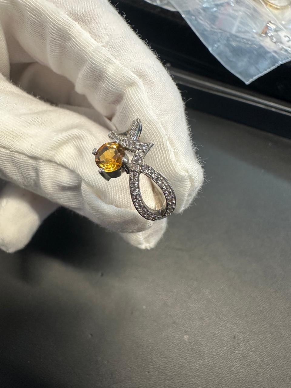 Citrine Masquerade Ring | Moissanite Accents, Platinum Over 925 Silver
