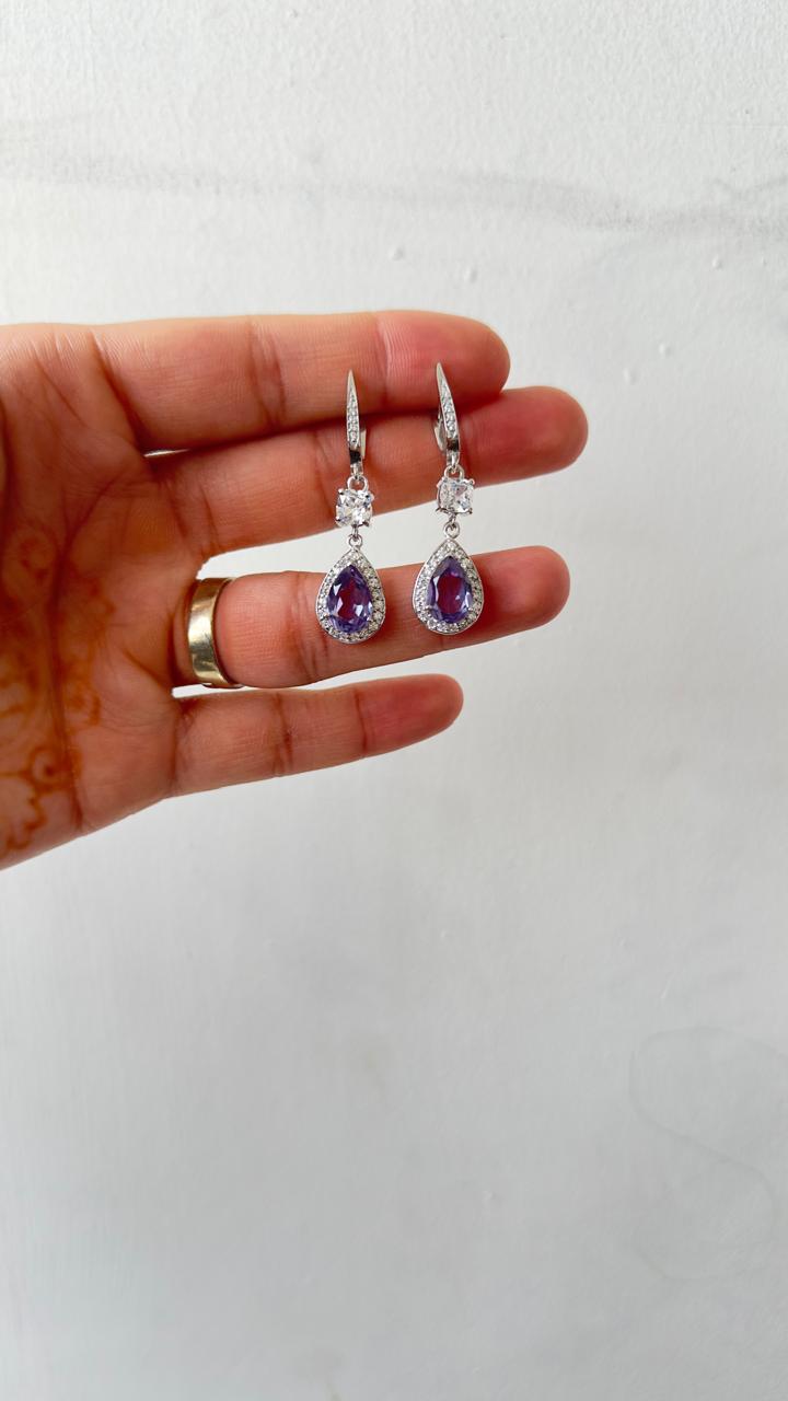 Amethyst Pear Drop Earrings | Moissanite Halo, Sterling Silver