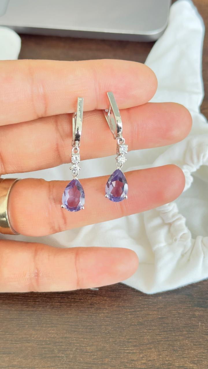 Amethyst Teardrop Dangle Earrings | Moissanite, Sterling Silver