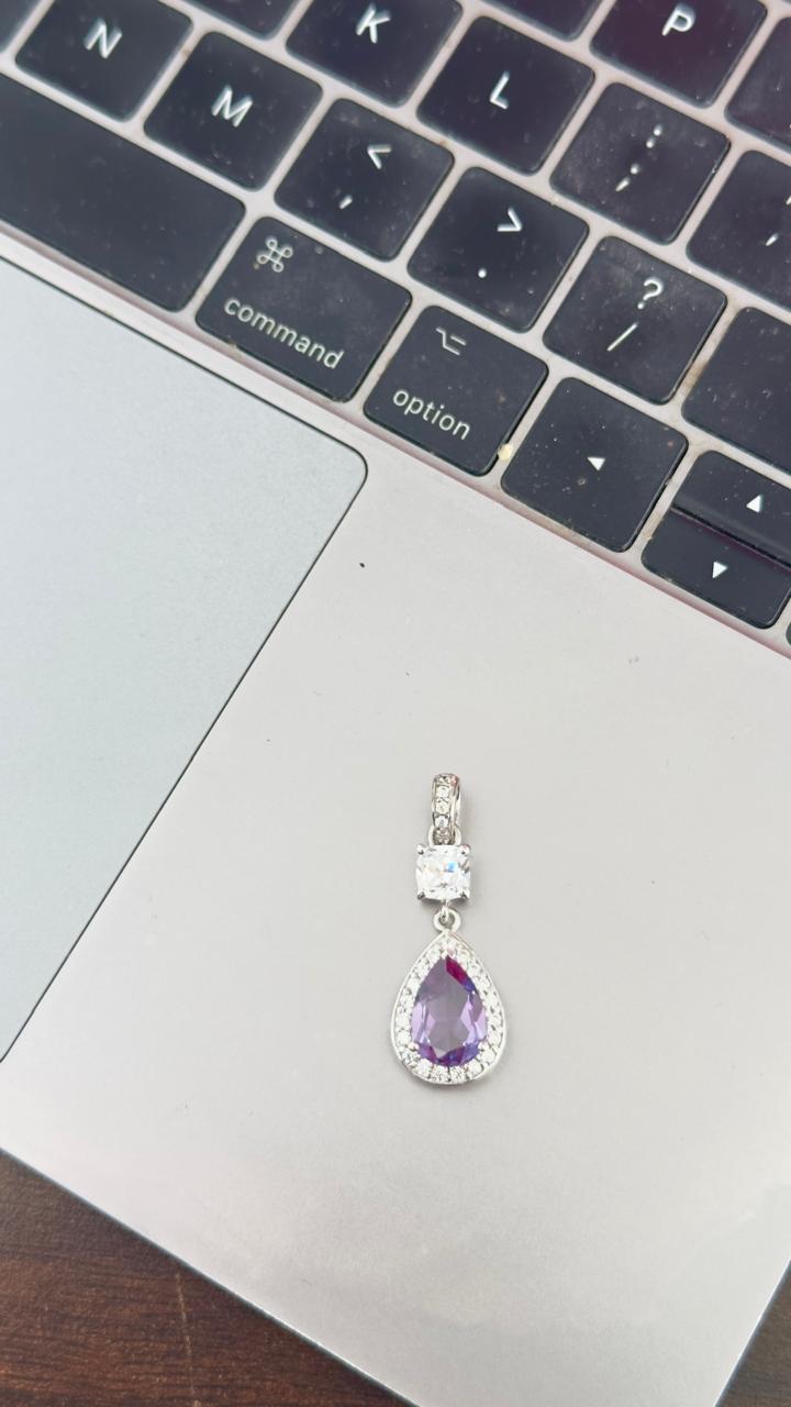 Amethyst Halo Pendant | Sterling Silver, Moissanite Accent