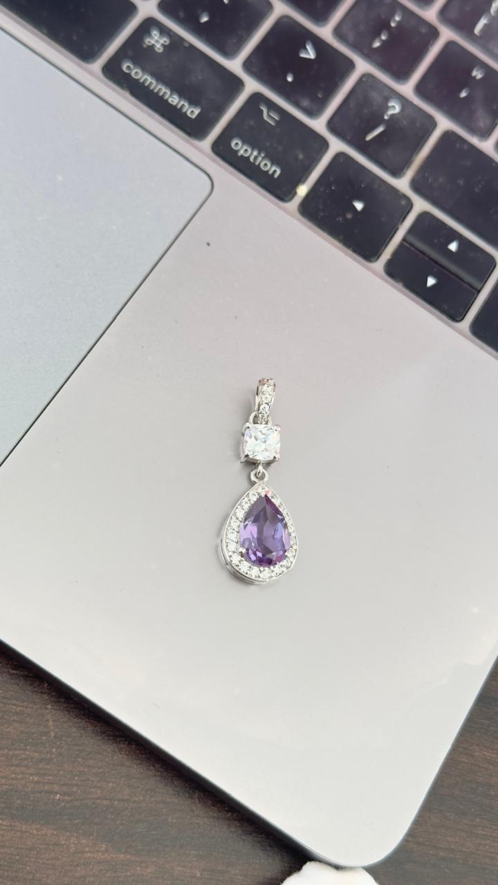 Amethyst Halo Pendant | Sterling Silver, Moissanite Accent