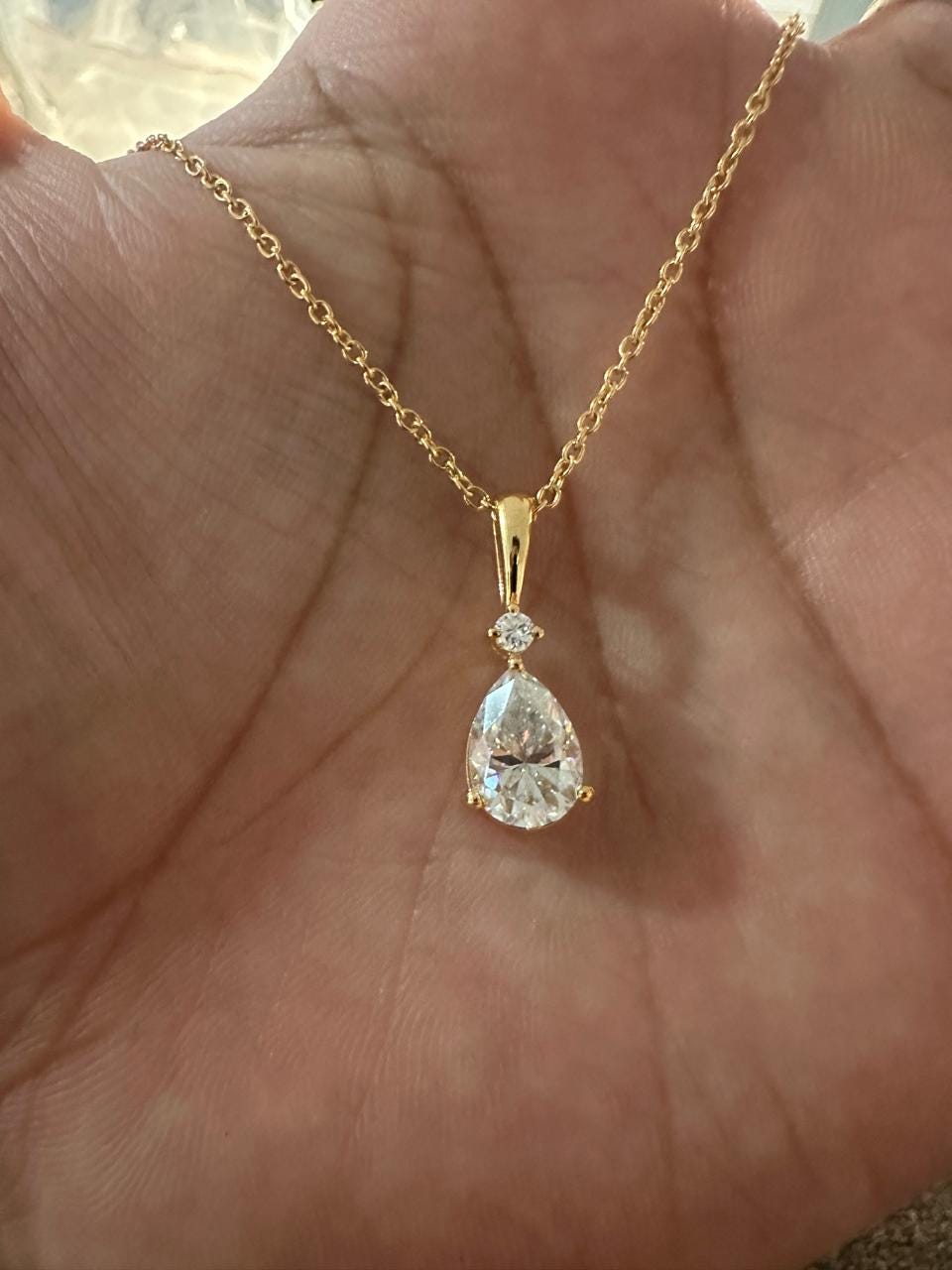 Pear Moissanite Teardrop Pendant Necklace, 14K Yellow Gold Solitaire, Elegant Fine Jewelry