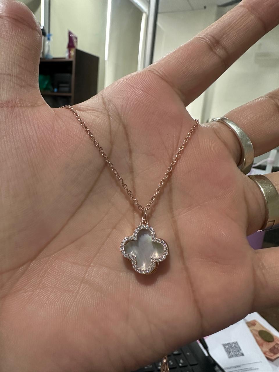 Moissanite Clover Pendant Necklace for women | Rose Gold, Mother of Pearl