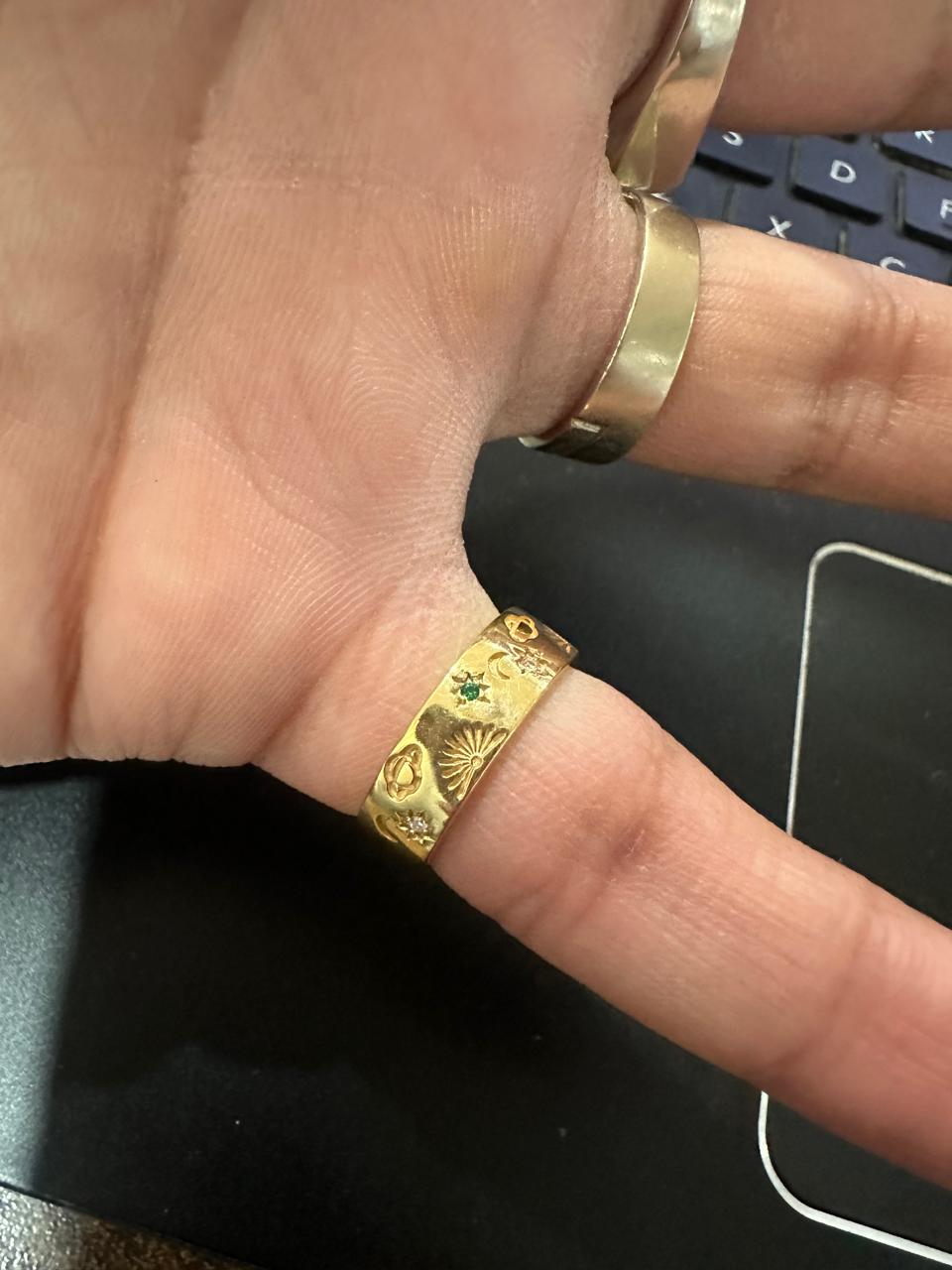 Celestial Sun Moon Star Ring | 14k Yellow Gold Finish, Sterling Silver