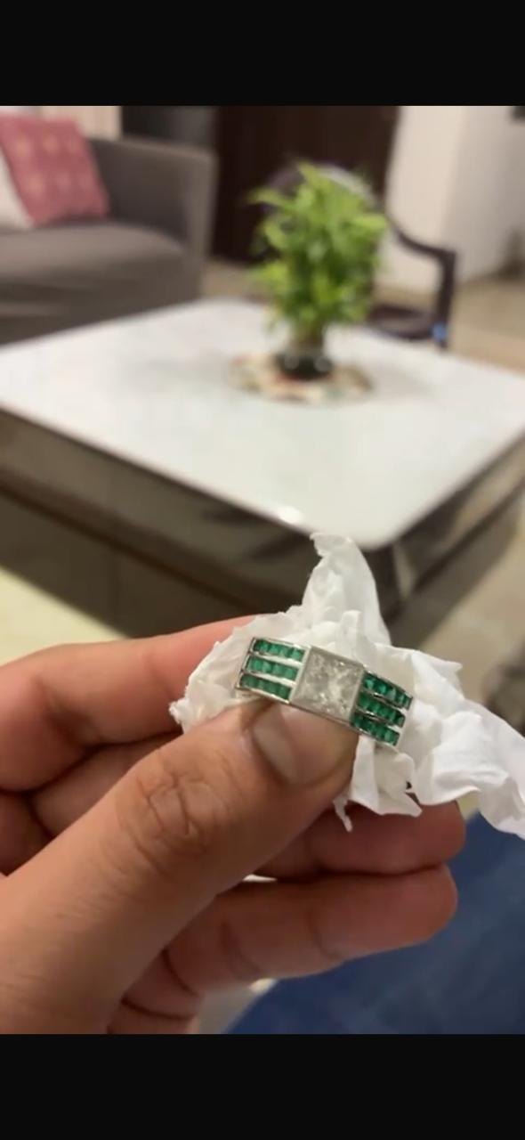 Men's Lab Diamond & Emerald Ring: 14K White Gold Anniversary Band