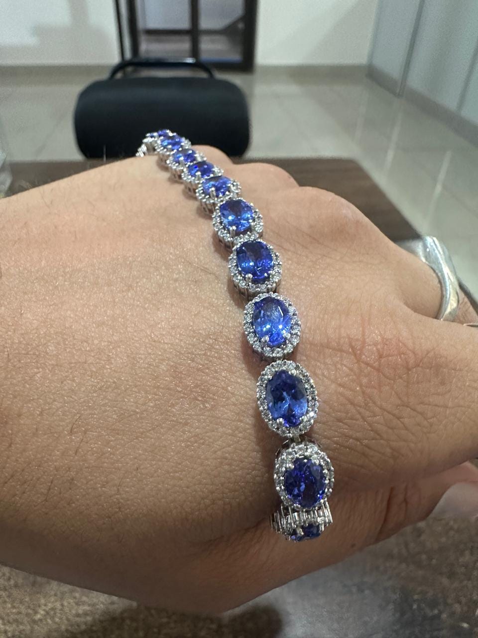 14k Gold Tanzanite Diamond Halo Bracelet | 20 CT Rare Gemstone Jewelry for her