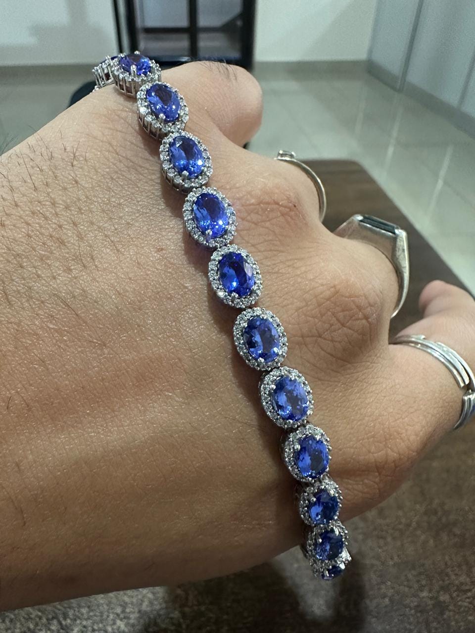14k Gold Tanzanite Diamond Halo Bracelet | 20 CT Rare Gemstone Jewelry for her