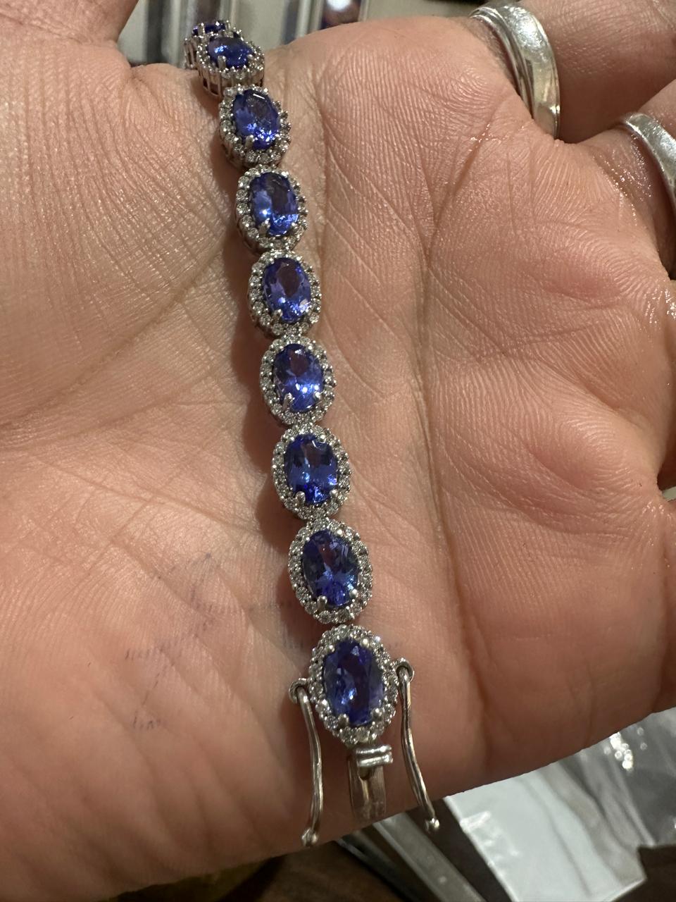 14k Gold Tanzanite Diamond Halo Bracelet | 20 CT Rare Gemstone Jewelry for her