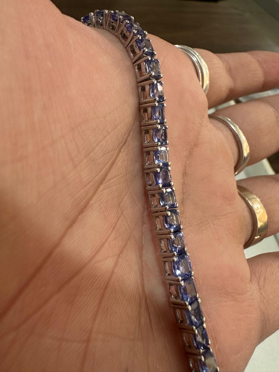 Cushion Shape Tanzanite Tennis Bracelet: 14K White Gold, Anniversary Gift for Him or Her
