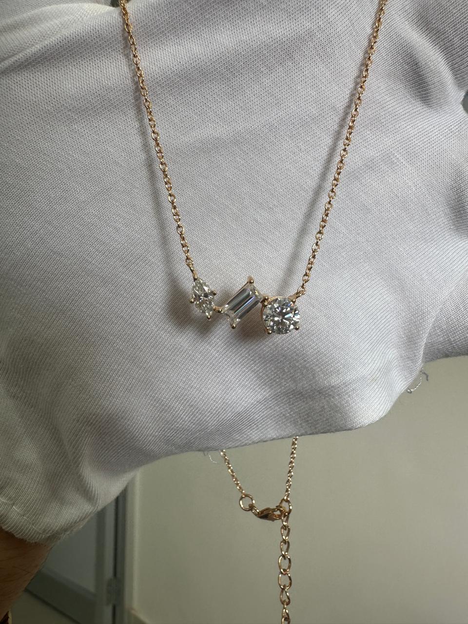 Multi Shape Moissanite Pendant Necklace: 14k Gold Vermeil Plated over 925 Silver