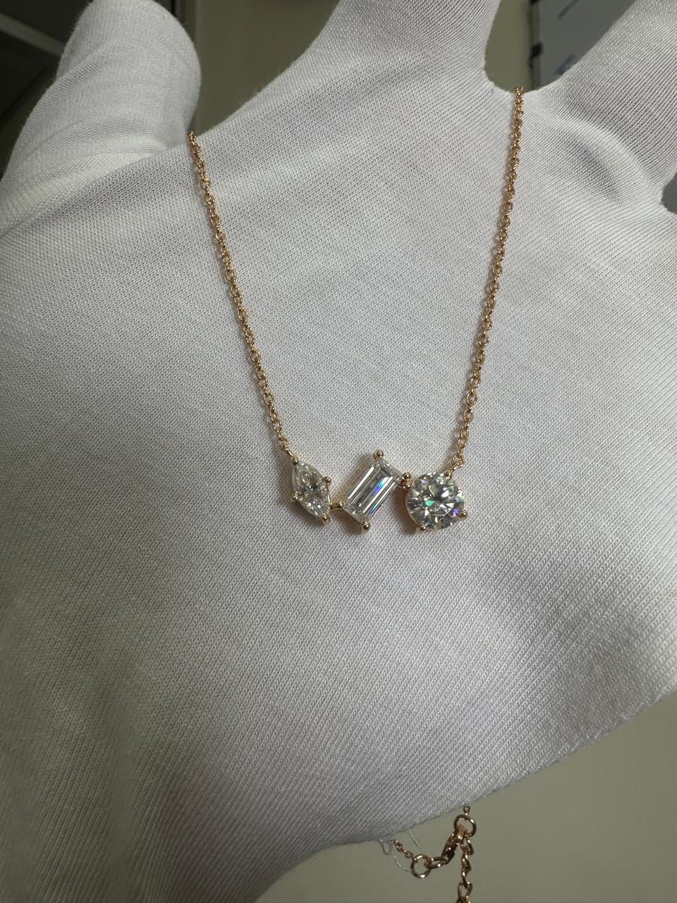 Multi Shape Moissanite Pendant Necklace: 14k Gold Vermeil Plated over 925 Silver