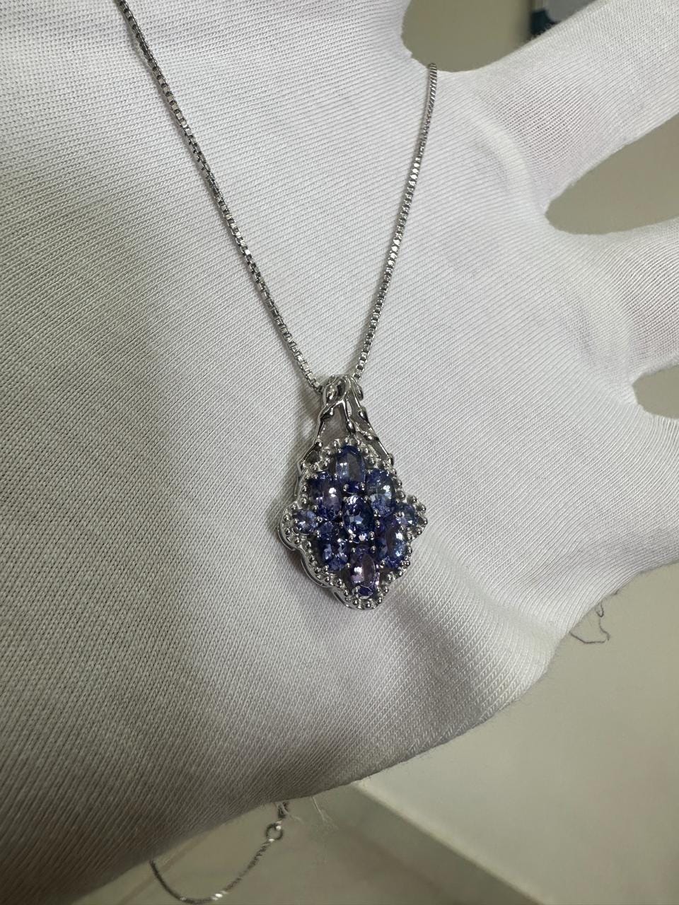 Tanzanite Cluster Pendant Necklace: 925 Sterling Silver Jewelry for her