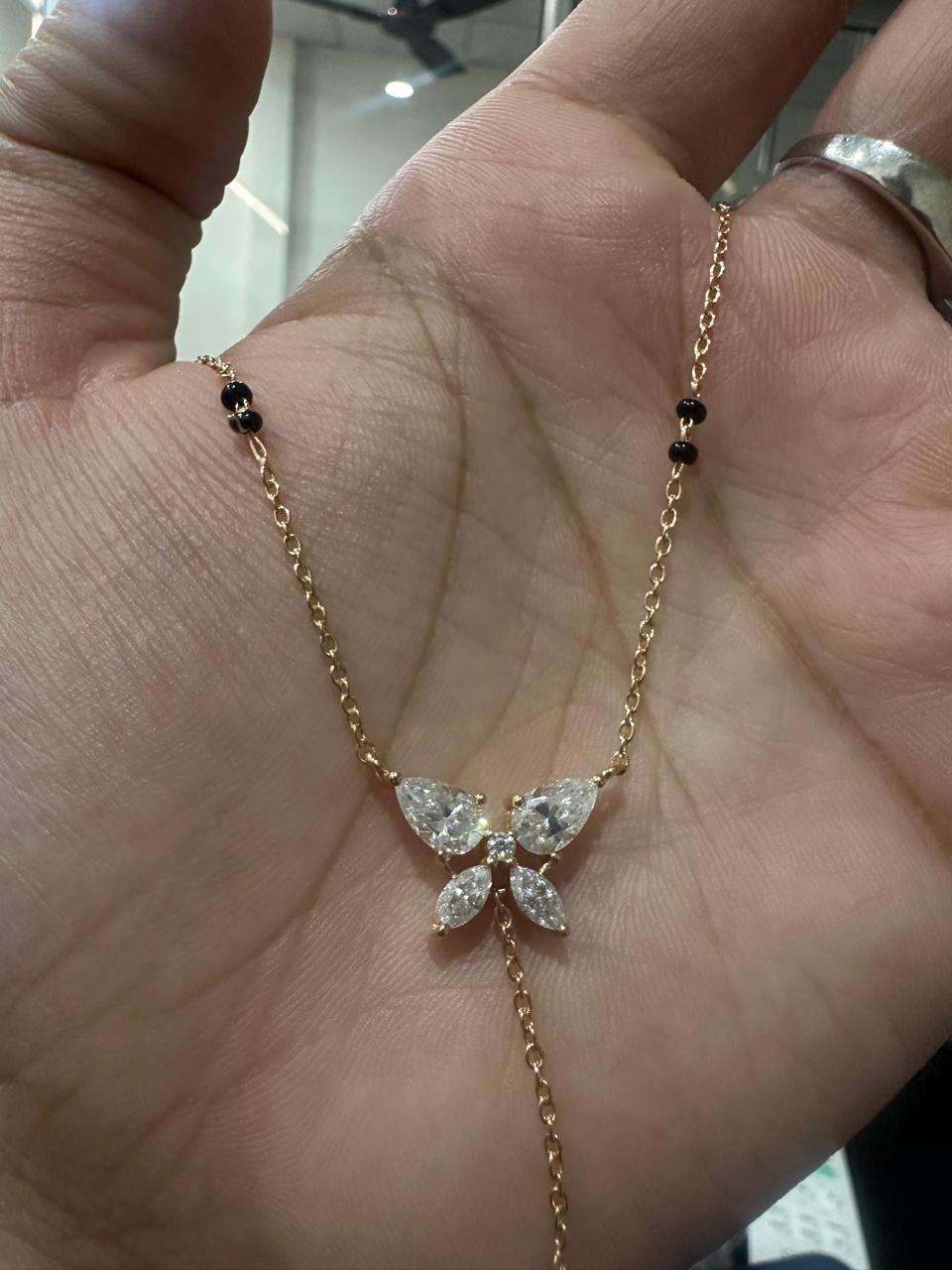Butterfly Moissanite & Pearl Mangalsutra Pendant: 14K Gold Vermeil Indian Necklace