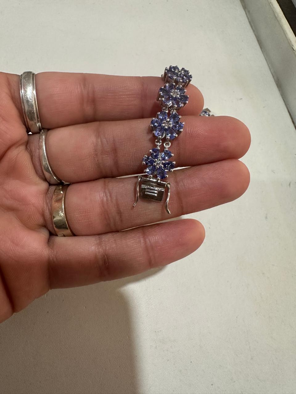 Natural Tanzanite Bracelet for Gift, 925 Sterling Silver, Unique Anniversary Jewelry for her