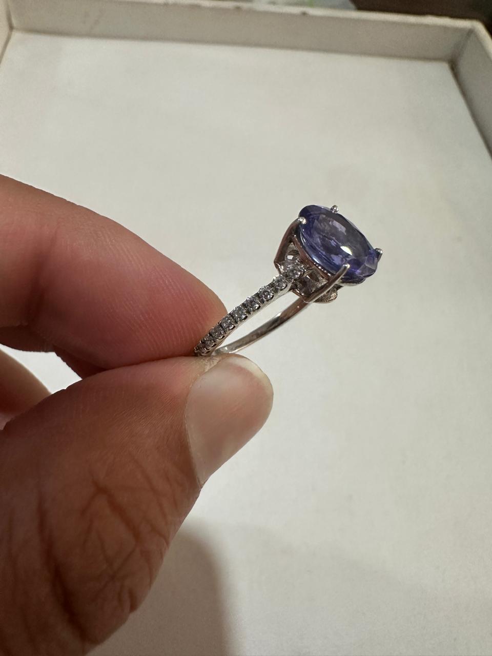 2.5 CT Oval Tanzanite Engagement Ring, 14K Gold Lab Diamond Pavé Band
