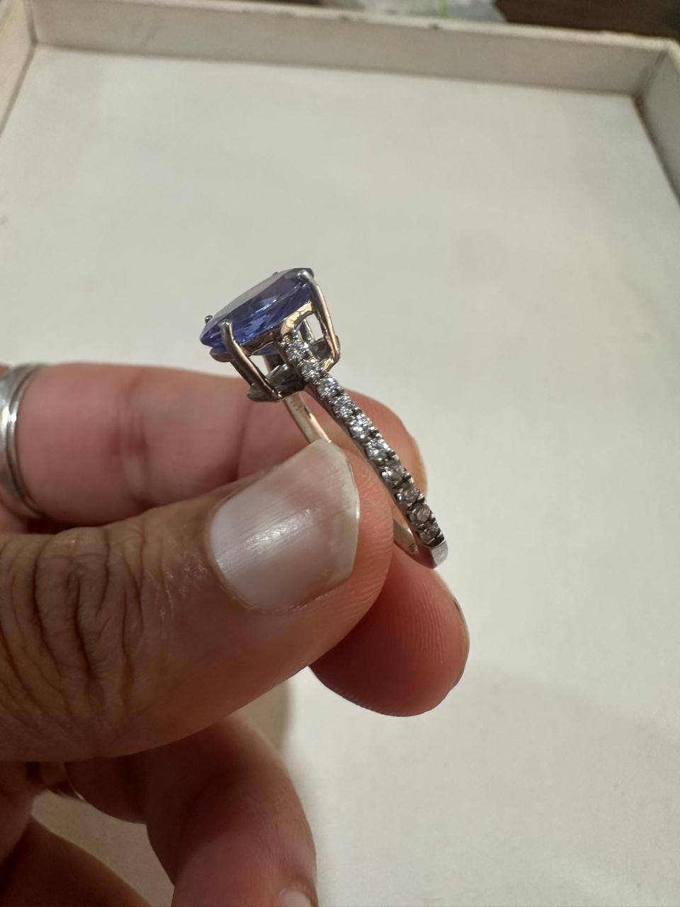 2.5 CT Oval Tanzanite Engagement Ring, 14K Gold Lab Diamond Pavé Band