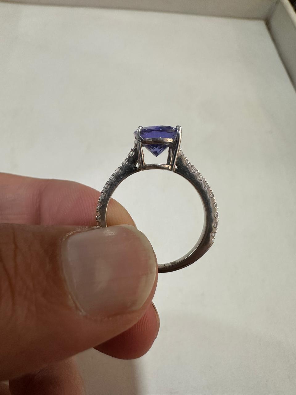 2.5 CT Oval Tanzanite Engagement Ring, 14K Gold Lab Diamond Pavé Band